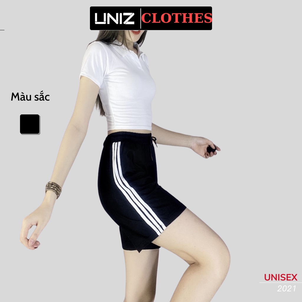 Quần Short Nữ 3 Sọc  UNIZ Short3socQ269 (Màu Đen), Dáng Lửng, Unisex, Cạp chun, Vải Umi, Mềm Nhẹ, Co Giãn, Không Bai Màu