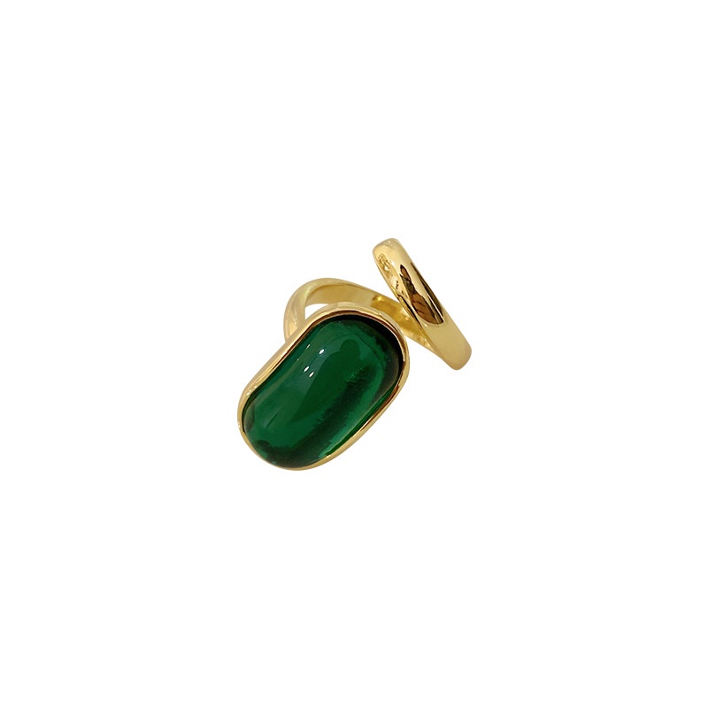 Etrendy Big Green Oval Geometric Statement Adjustable Rings For Women Personality Vintage New Jewelry