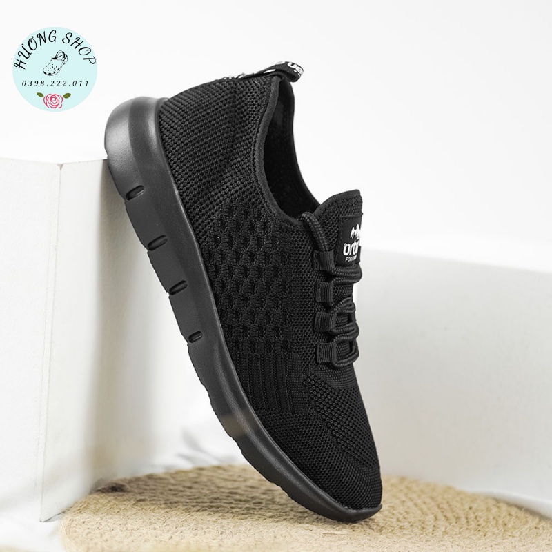 Giày Sneaker cổ chun đen Urban êm nhẹ nam nữ