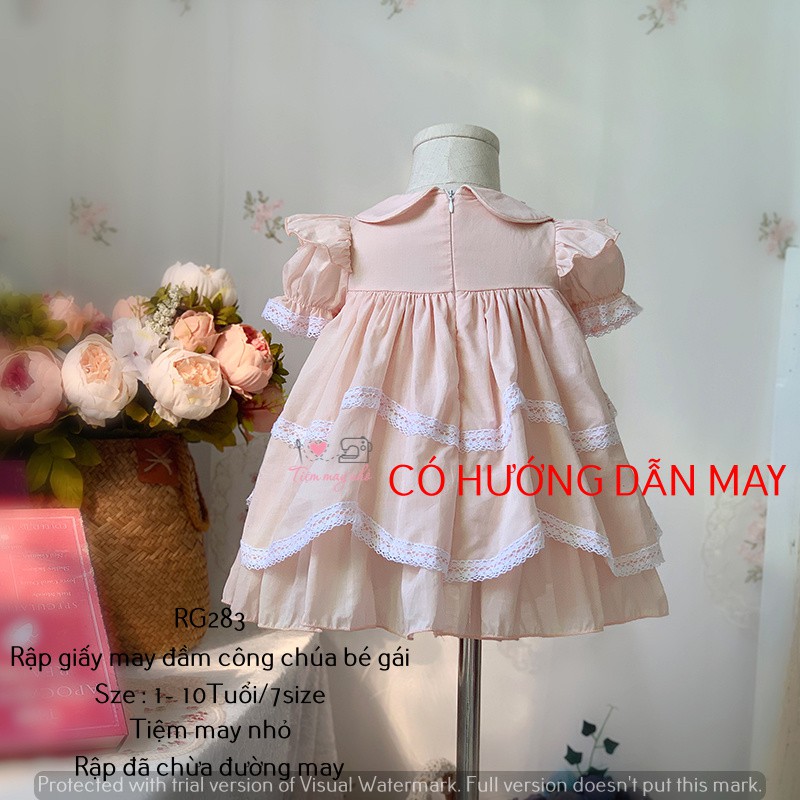 RG283_Rập giấy may đầm công chúa cổ sen bé gái