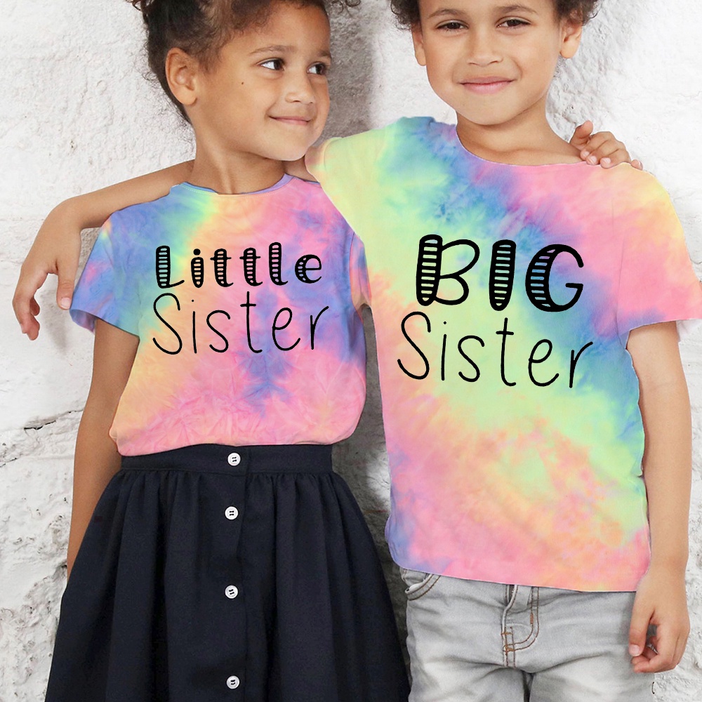 Big / little Sister / Áo Thun Nhuộm Màu Cầu Vồng Neon Cho Bé Trai / Bé Gái