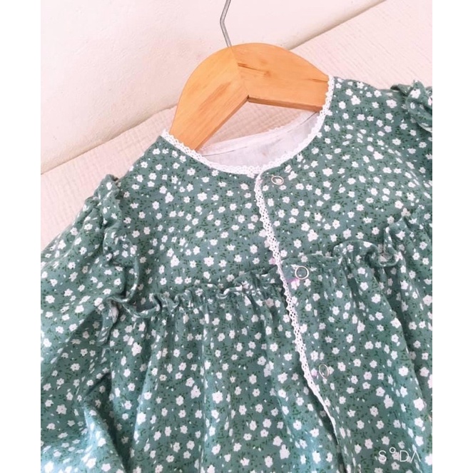 Vải thô linen cào bông hoa nhí xanh lơ chất mềm ấm