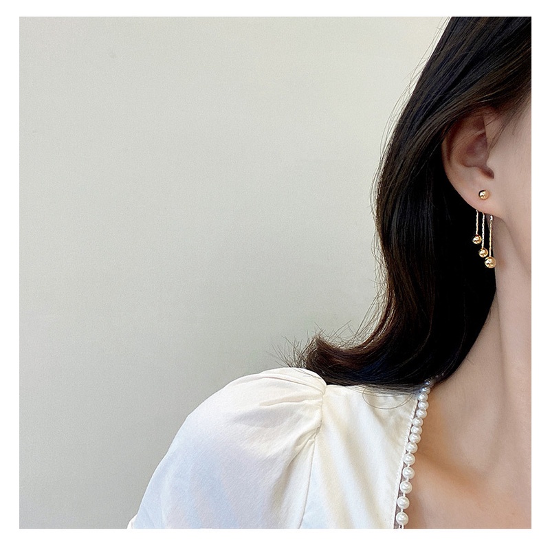 Bông Tai Mạ Bạc 925 Hình Giọt Nước Phối Tua Rua Phong Cách Hàn Quốc Mới