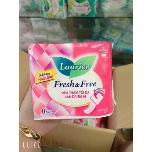 Combo 6 gói băng vệ sinh Laurier fresh &amp; free loại dày 8 miếng / 1 gói ( không cánh )