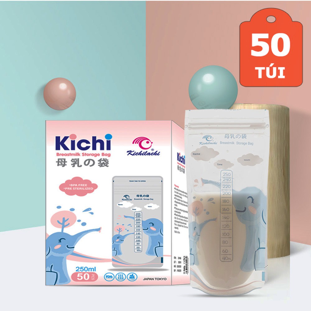 Túi trữ sữa Kichilachi 250ml, đựng sữa mẹ đông lạnh cho bé CBME