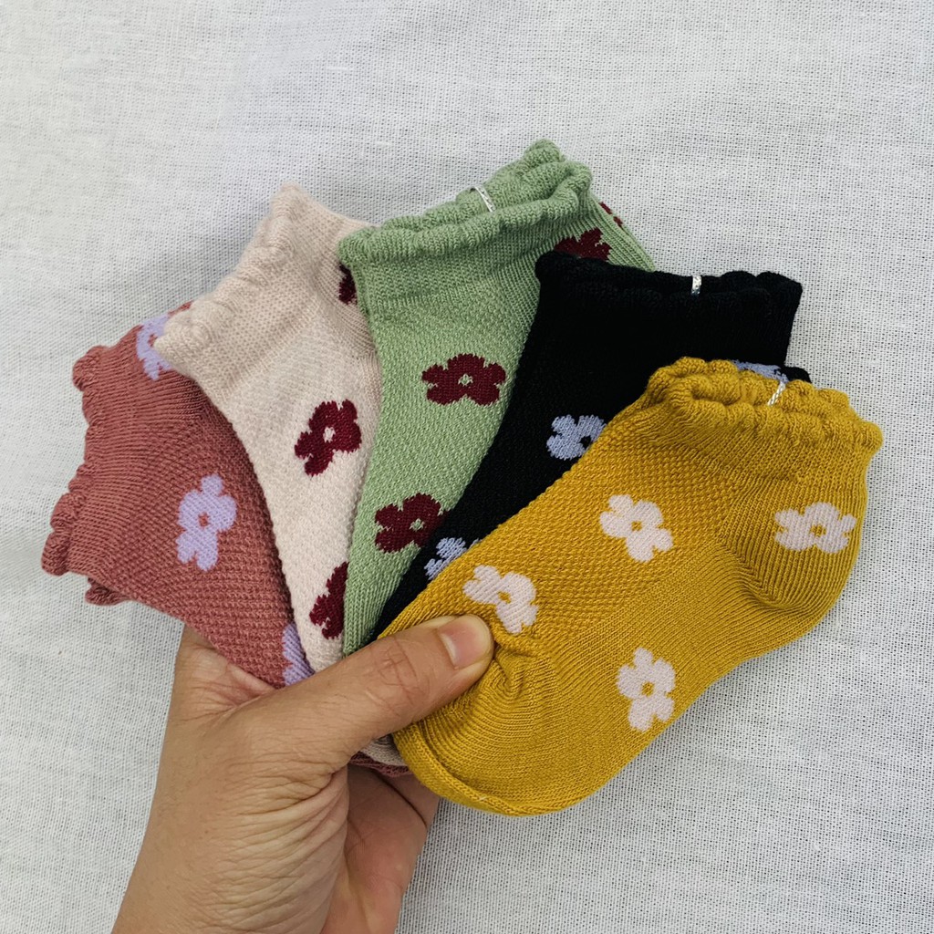 Set 5 đôi Tất cotton họa tiết hoa phong cách Hàn Quốc xinh xắn cho bé