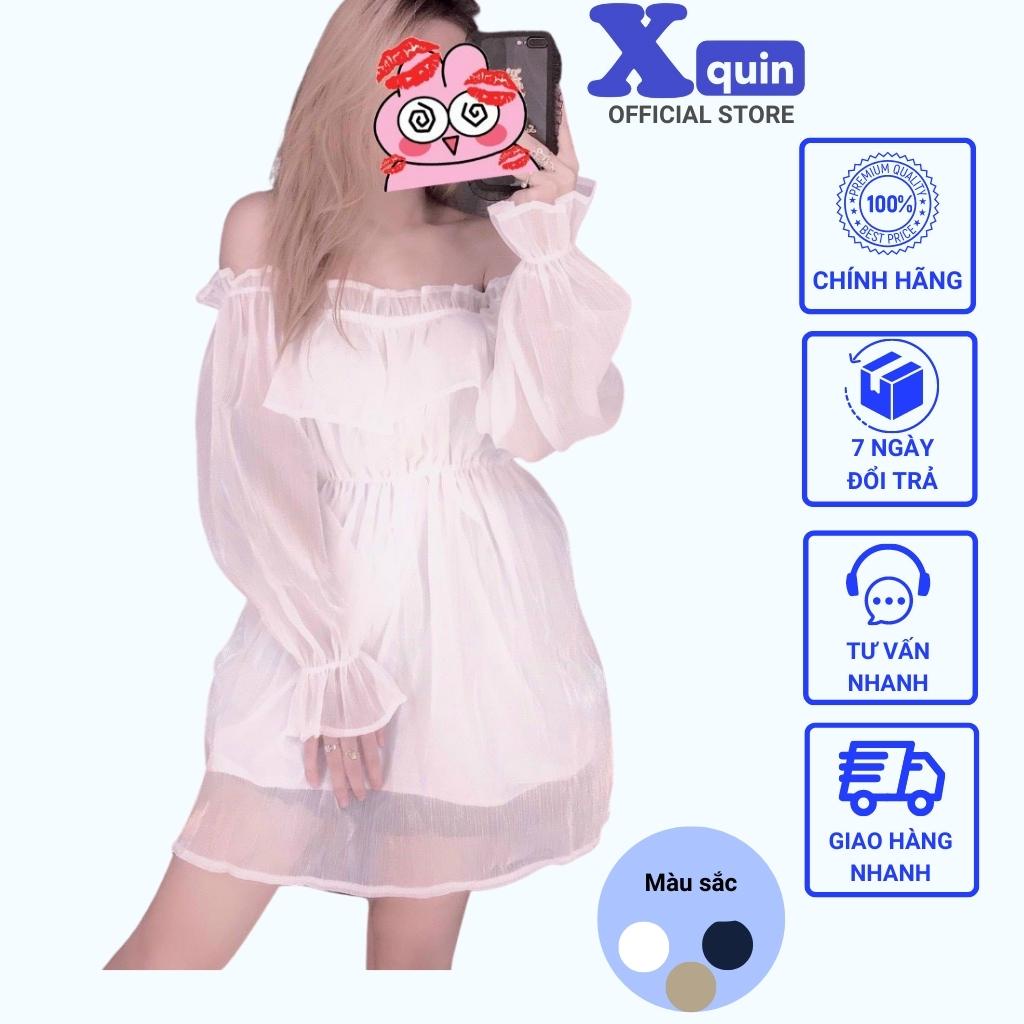 Áo trễ vai tay phồng Xquin áo kiểu nữ bẹt vai tay dài chất vải voan siêu xinh