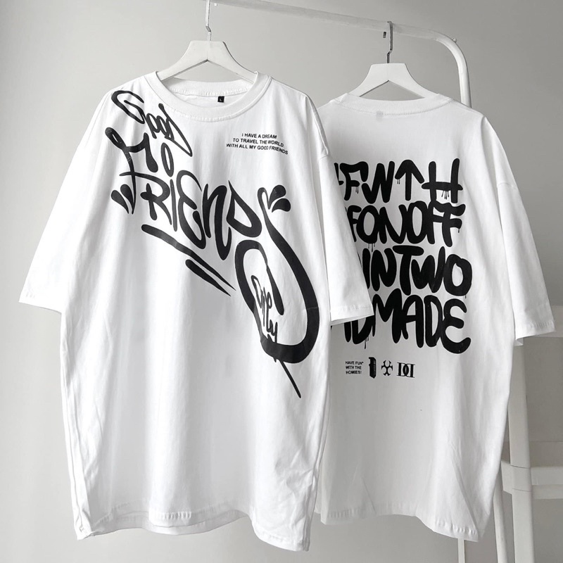 Áo thun form rộng cotton 100% chữ in nổi Good friend unisex 2tclothes