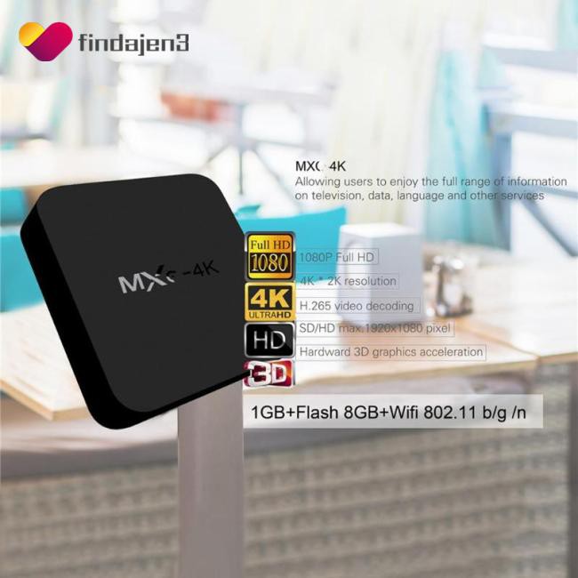 Bộ Tv Box Mxq 4k Android 7.1 2.4g Wifi Dlna Rk3229 Lõi Tứ 1g + 8g Và Phụ Kiện