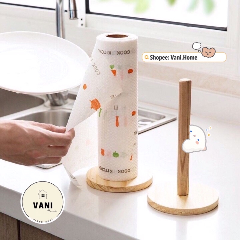 Giá cắm cuộn giấy vệ sinh, khăn giấy lau bếp bằng gỗ sang trọng - Đế cắm cuộn giấy bằng gỗ cao su cao cấp decor bàn ăn
