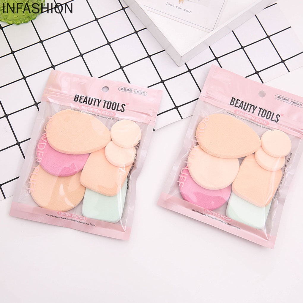 [Hàng mới về] Set 7 mút trang điểm có thể sử dụng khô và ướt tiện lợi hợp vệ sinh