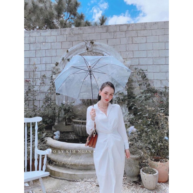 Đầm sơ mi xoắn eo