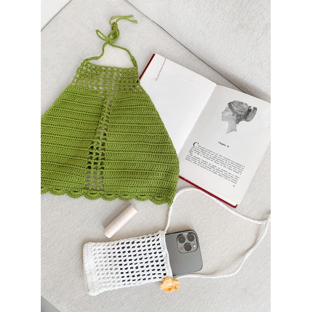 Áo yếm croptop len La Boutique đan thủ công sợi cotton hở lưng gợi cảm du lịch
