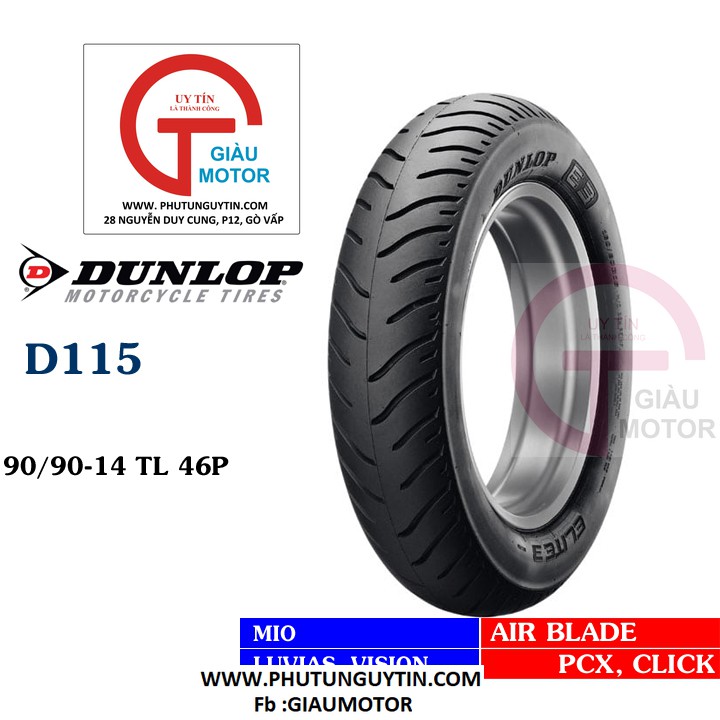 AirBlade, AB 110, AB125, AB Thái, AB Việt-Combo cặp vỏ Dunlop trước 80.90-14 D115 & sau 90.90-14 D115