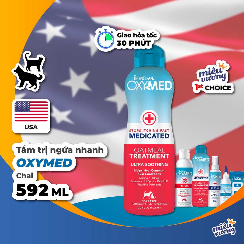 Sữa tắm giảm ngứa nhanh Tropiclean Oxymed Ultra Soothing Shampoo cho chó mèo [Chai 592ml]