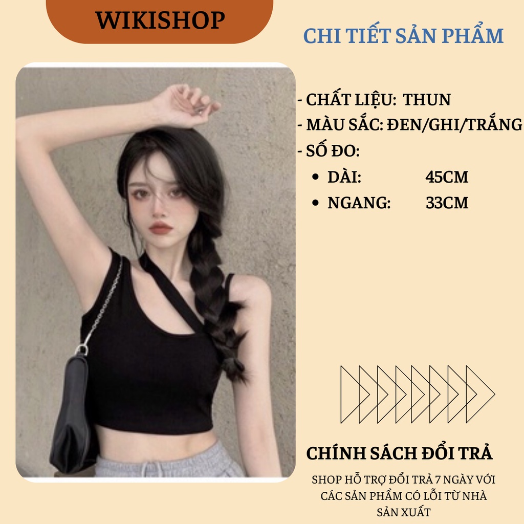 Áo thun croptop nữ ba lỗ dây chéo đen trắng ghi Wikishop freesize sexy hàn quốc dáng lửng hở eo C798