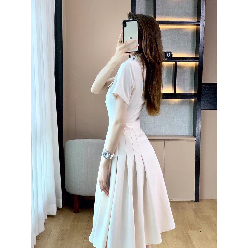 Đầm công sở xếp ly phối nơ sang chảnh - May dress | BigBuy360 - bigbuy360.vn