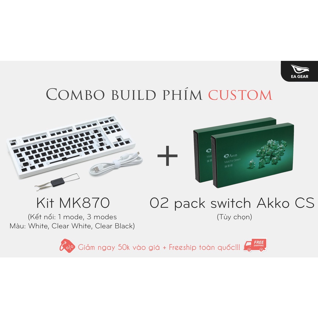 Combo phím cơ custom EA ECO02 - MK870 3 modes + 2 pack switch Akko CS - EA Gear