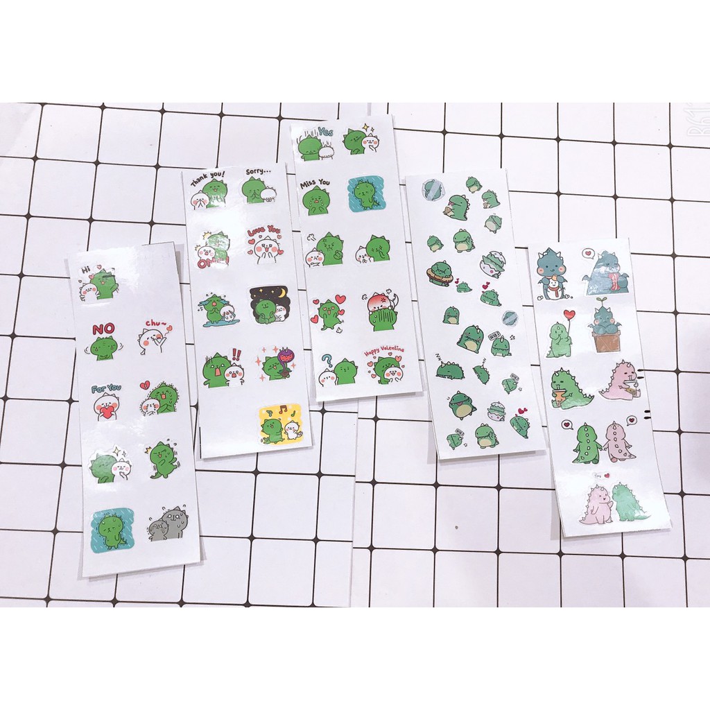 sticker khủng long xanh SI28 hình dán dễ thương trang trí dán sổ dán điện thoại 1 tờ 7*19,5cm bullet journal