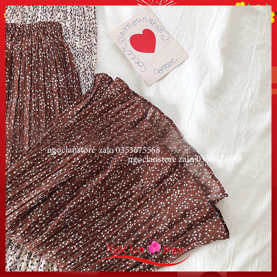 Chân Váy Hoa Nhí Dáng Dài 2 Lớp Chân Váy Xếp Ly Nhăn Siêu Đẹp