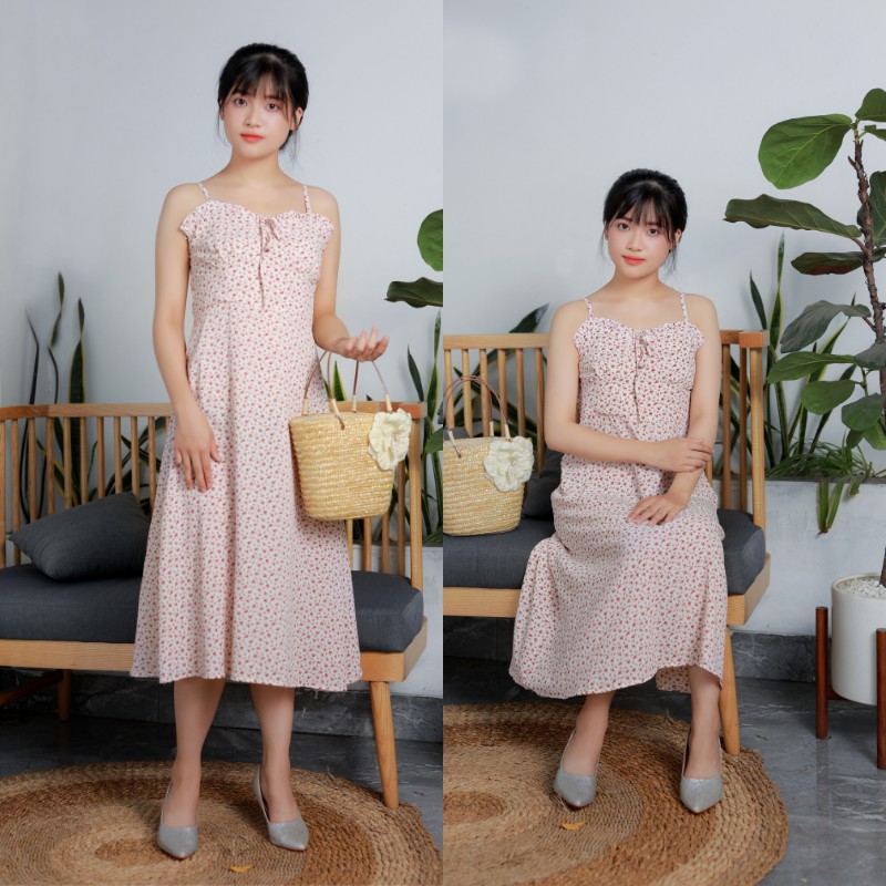 Váy hoa nhí 2 dây lơ ngực dáng dài suông đi biển, đi chơi, mặc nhà hàng cao cấp | BigBuy360 - bigbuy360.vn