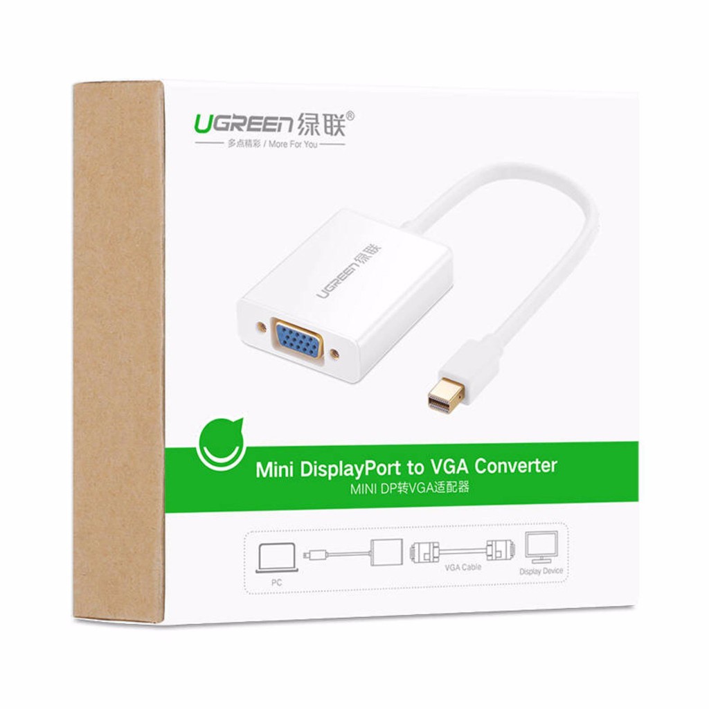 Dây chuyển đổi mini Displayport sang VGA vỏ hợp kim dài 15CM UGREEN 10403 (trắng)