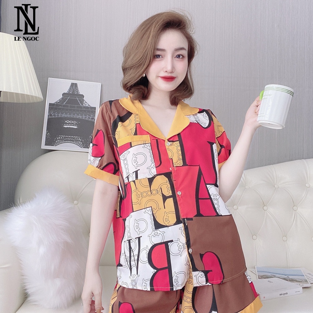 Bộ pijama nữ cộc tay quần đùi chất liệu lụa 100D loại 1 , bộ đồ ngủ nữ hoạ tiết da beo CC07