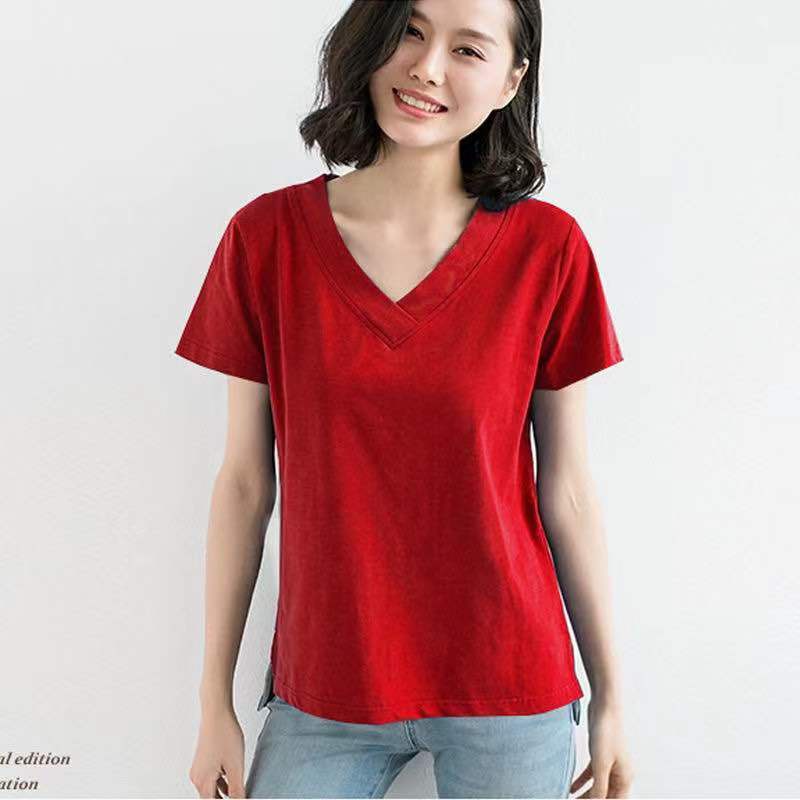 Áo Thun Trơn Cổ Chữ V Tay Ngắn Dáng Rộng 40-150KG C8134