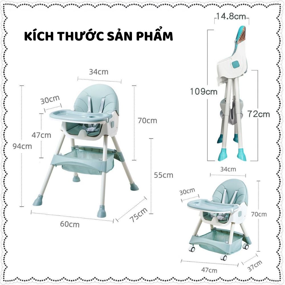 Ghế ăn dặm cho bé gấp gọn ngả lưng 3 chế độ chân cao có bánh xe kèm bập bênh khay ăn tháo rời mẫu mới nhất 2022