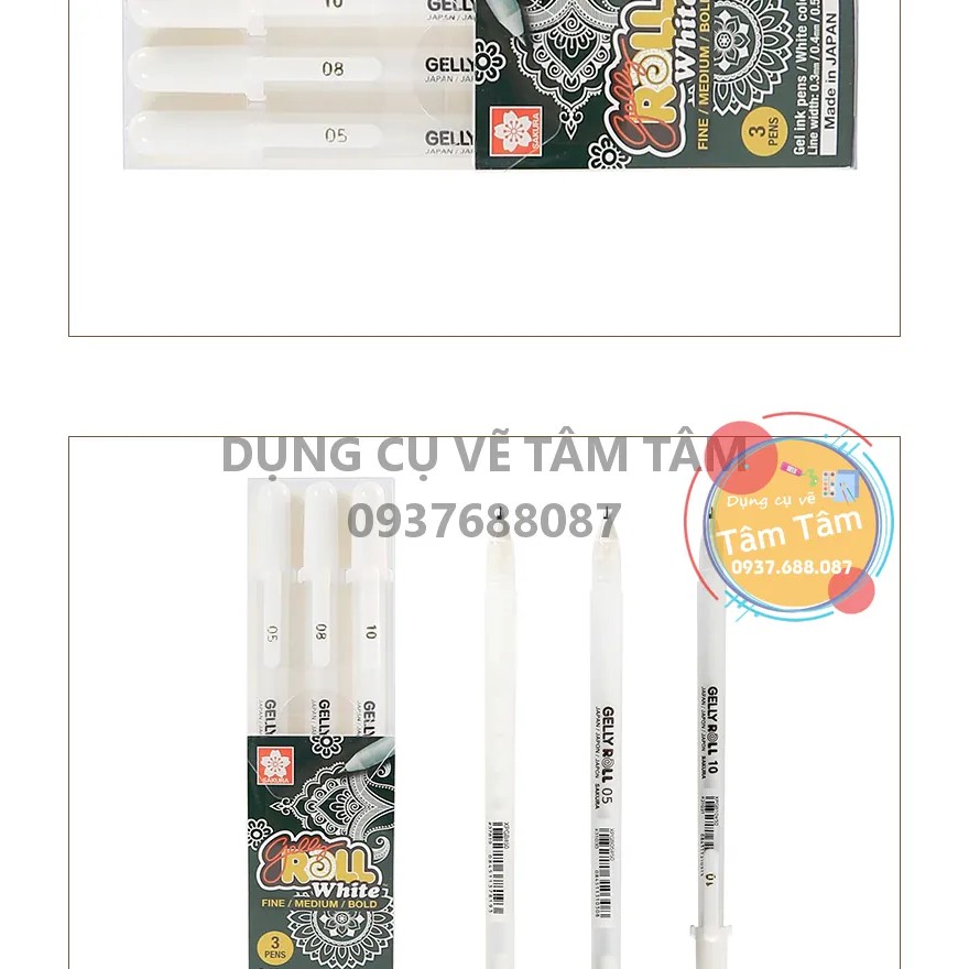[ TÂM TÂM ]-Bộ 3 bút trắng gelly roll kèm hộp, GELLY ROLL WHITE SET 3 PCS-