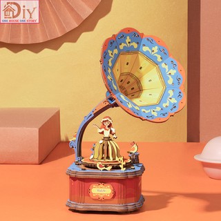 Mô hình lắp ráp bằng gỗ 3D Robotime - Mô hình Hộp âm nhạc VINTAGE GRAMOPHONE AM43