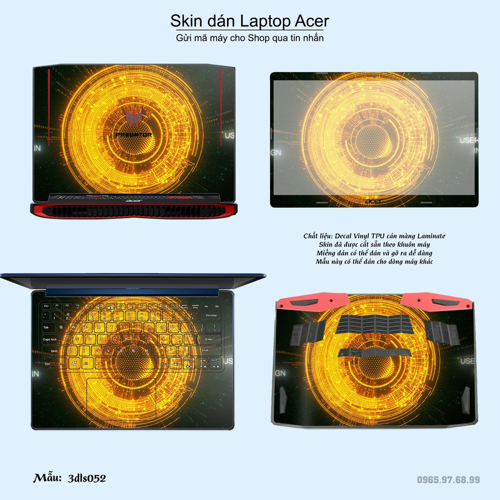 Skin dán Laptop Acer in hình 3Ds (inbox mã máy cho Shop)