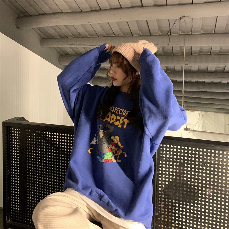 Áo Len Sweater Cổ Tròn Giản Dị In Họa Tiết Hoạt Hình Phong Cách Hàn Quốc | BigBuy360 - bigbuy360.vn