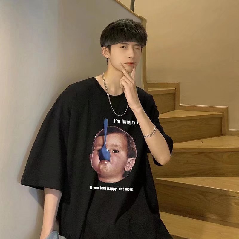 Áo Thun Tay Ngắn Cổ Tròn In Họa Tiết Hoạt Hình Có 3 Màu Thời Trang Mùa Hè size M-8XL Cho Nam