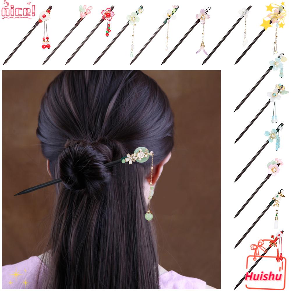 Trâm Cài Tóc Bằng Gỗ Mun Phong Cách Cổ Điển Có Tua Rua