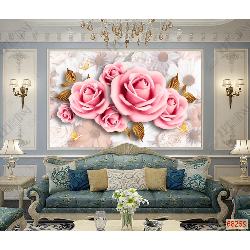 Tranh dán tường 3d(Giá xưởng)mẫu hoa hồng trang trí phòng khách ...