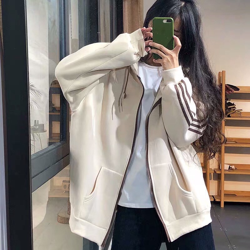 Áo khoác nam nữ thể thao ulzzang 3 sọc Áo sweater hoodie nỉ bông dáng thể thao form rộng