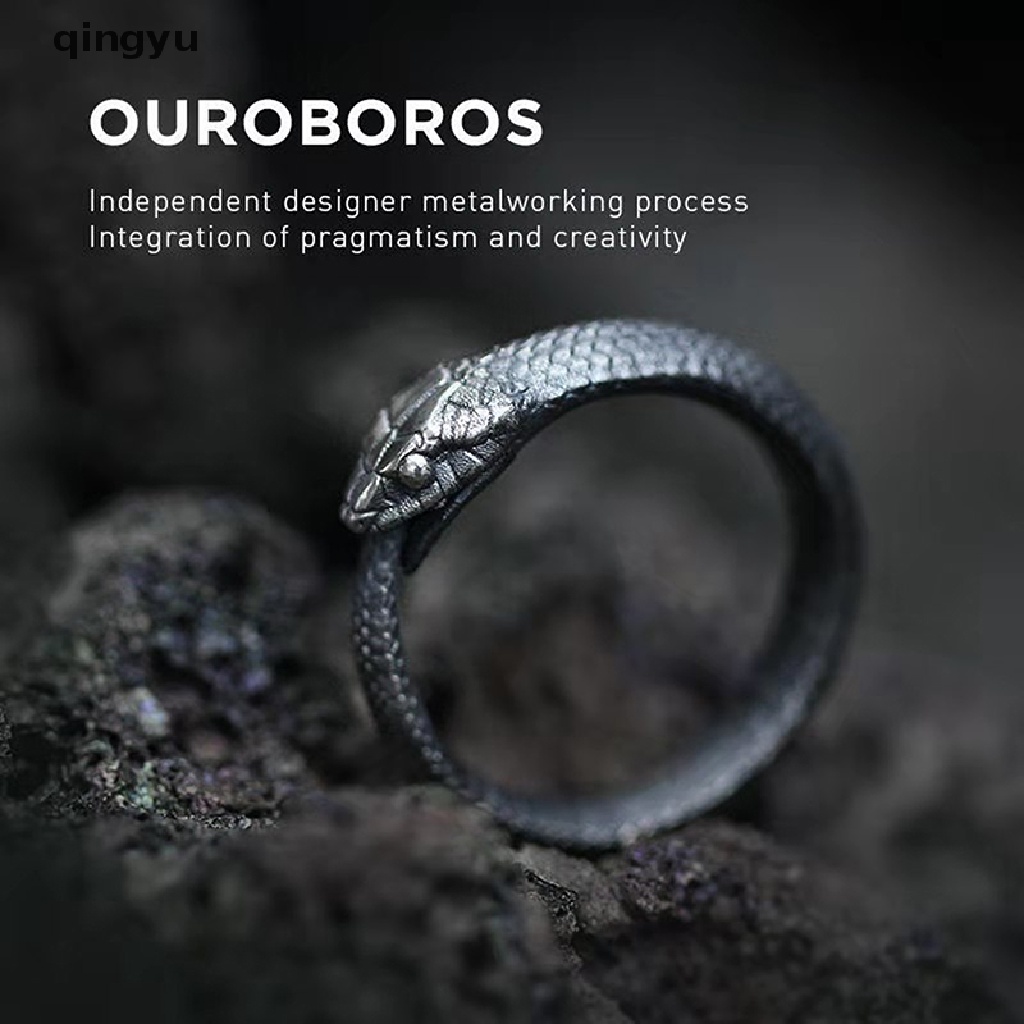 Nhẫn Cặp Màu Đen In Chữ Live Mouth Ouroboros