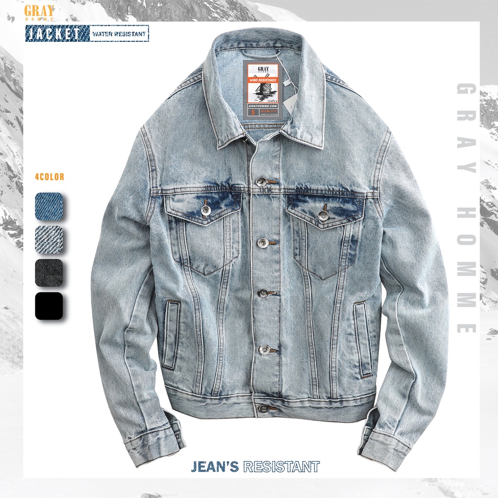 Áo Khoác Jean Nam Cao Cấp GRAYHOMME Chất Denim Bò Xịn, Chất Denim Dày Dặn CJ200 ( 4 MÀU)