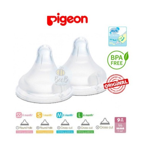 Núm ti thay thế bình Pigeon cổ rộng size S,M,L,LL- Núm ty cho bình sữa cổ rộng