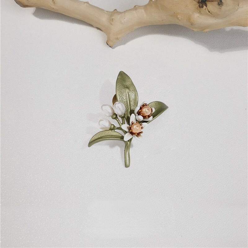 Trâm Cài Áo Hình Cây Xanh Đính Ngọc Trai Tráng Men Màu Sắc Ngọt Ngào Kiểu Vintage Thời Trang Cho Nữ