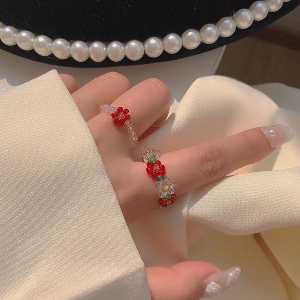 Nhẫn Co Giãn Trong Suốt Đính Hạt Dễ Thương Phong Cách Hàn Quốc Cho Nữ