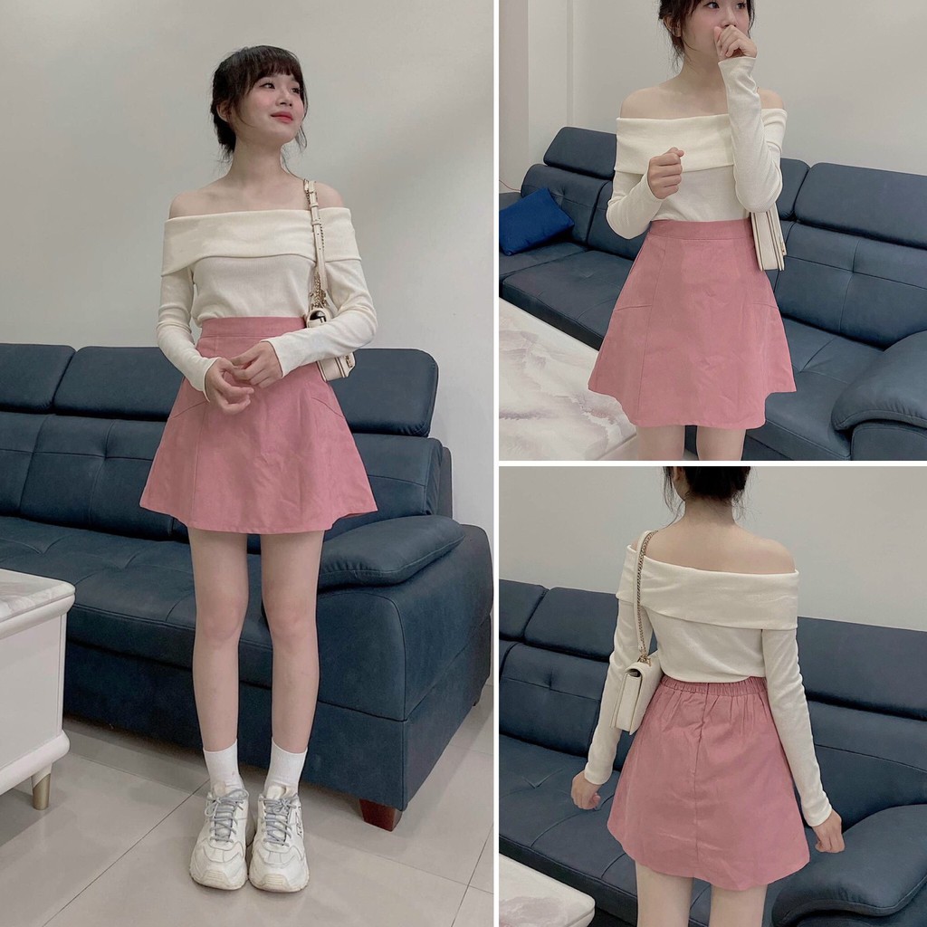 SET ÁO TRỄ VAI CHÂN VÁY DẠ HỒNG - KÈM VIDEO
