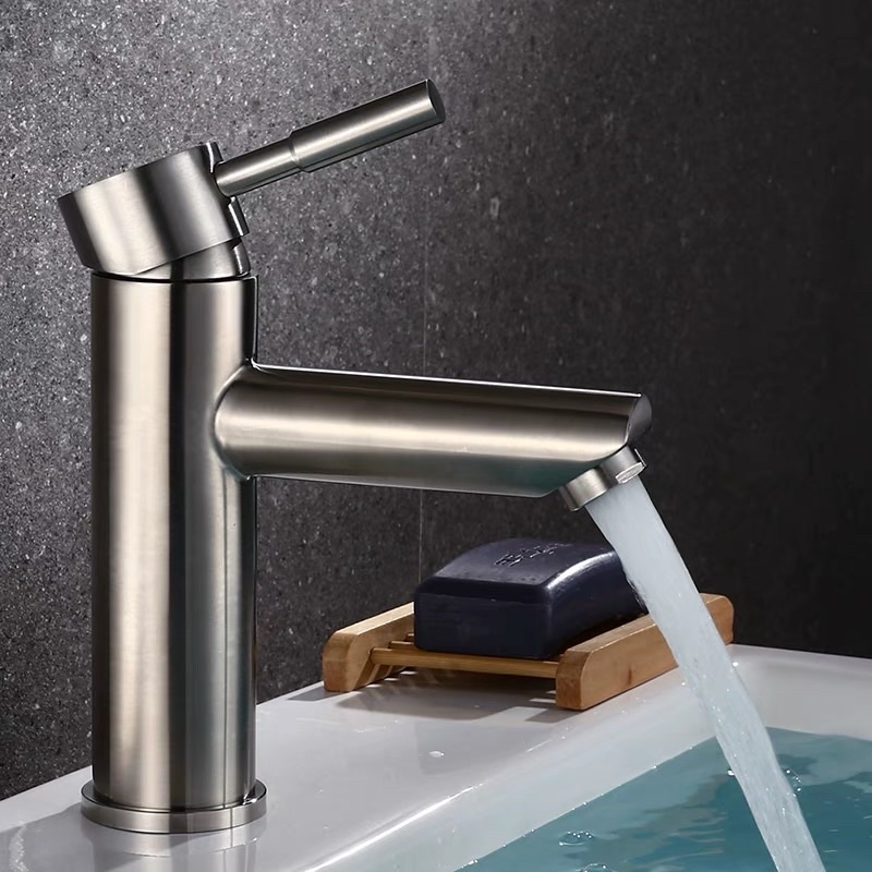 [FREESHIP] Vòi lavabo nóng lạnh inox SUS 304 tròn cao 20cm (Hàng loại 1) (Tặng kèm dây cấp) phù hợp với mọi loại chậu