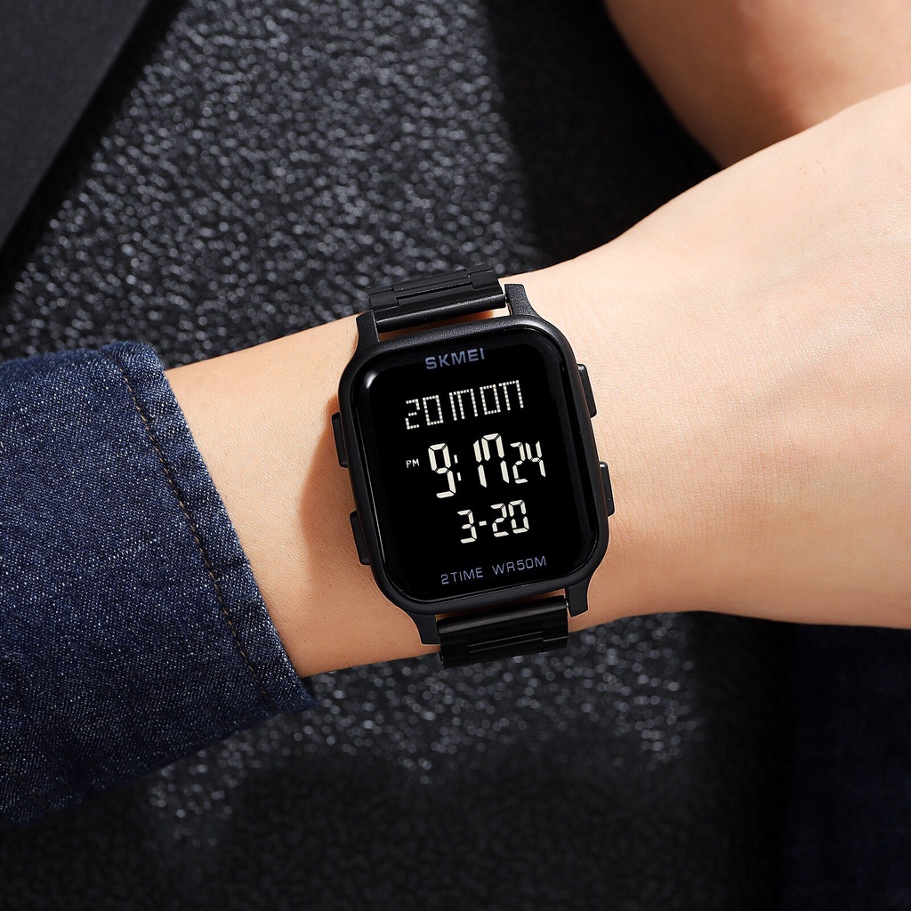 Đồng Hồ Điện Tử SKMEI 1859 Thiết Kế Mặt Vuông Tráng Gương Chống Thấm Nước Có Đèn Led Dành Cho Nam