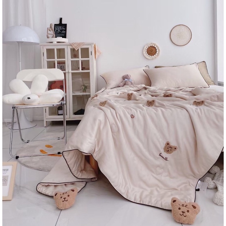 Chăn lụa tencel gấu Teddy hàng cao cấp, chăn hè tencel hàng nhập mềm mịn kich thước 2mx2m3