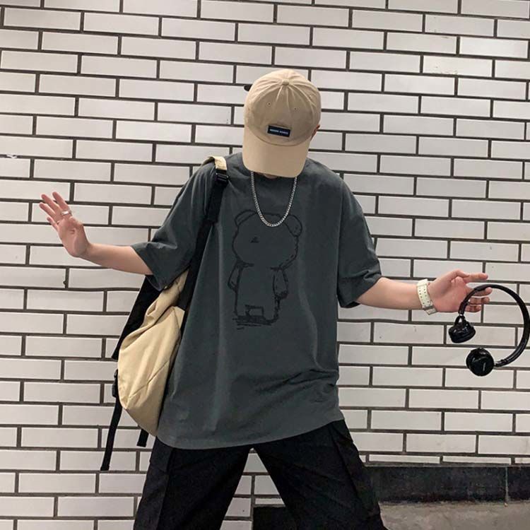 Áo Thun Tay Ngắn Dáng Rộng In Hình Gấu Thời Trang Hàn Quốc Cho Nam