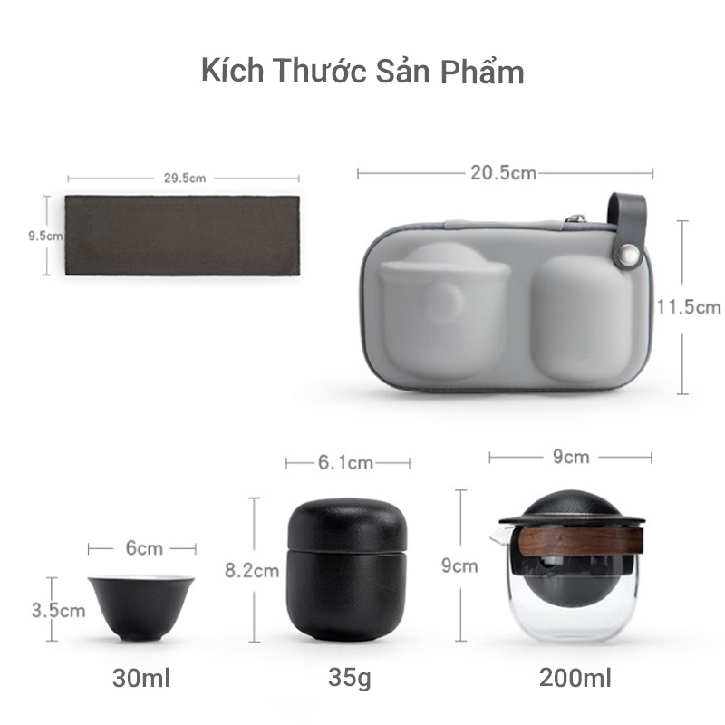 Bộ ấm trà gốm sứ xách tay cao cấp có hộp đựng trà mang theo du lịch