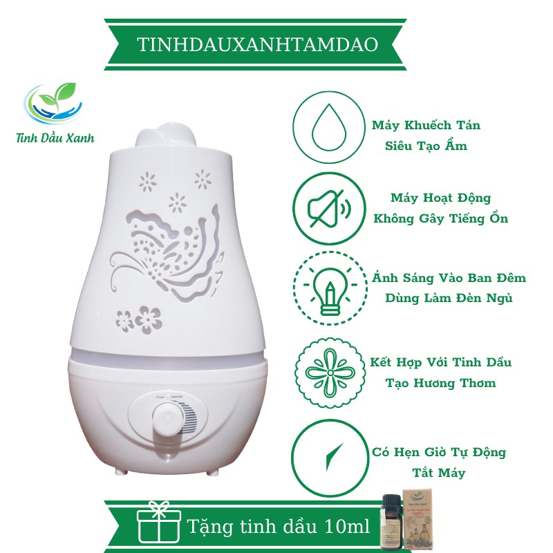 Bình xông hơi tinh dầu hồ điệp,Máy phun sương và máy khuếch tán tinh dầu dung tích 2400ml,Tặng tinh dầu xanh 10ml