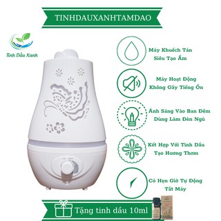 Bình xông hơi tinh dầu hồ điệp,Máy phun sương và máy khuếch tán tinh dầu dung tích 2400ml,Tặng tinh dầu xanh 10ml